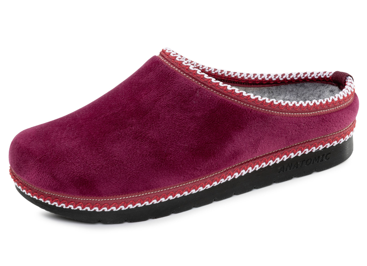 Laurina, klassische Damen-Hausschuhe, Weite G, mit gemusterter Bordüre, Bordeaux, Größe 39 von LAURINA