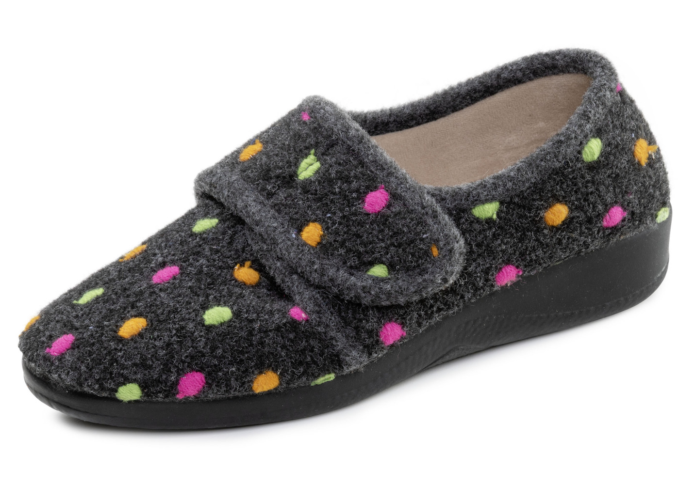 Laurina, klassische Damen-Hausschuhe, mit Klettverschluss, Anthrazit, Größe 39 von LAURINA
