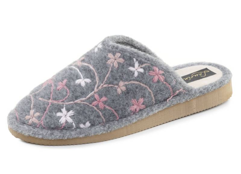 Laurina, leichte Damen-Hausschuhe, mit bunter Blüten-Stickerei, Grau, Größe 36 von LAURINA