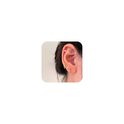 8 Stück Piercing Ohr Gold Set Chirurgenstahl Ohrringe für Damen Niedlich Schleife Perlen Zirkonia Ohrringe Ohrstecker Helix Tragus Piercing für Mehrere Piercings 8 Stück Piercing Ohr Gold Set Chirurgenstahl Ohrringe für Damen Niedlich Schleife Perlen Zirkonia Ohrringe Ohrstecker Helix Tragus Piercing für Mehrere Piercings von LAURITAMI