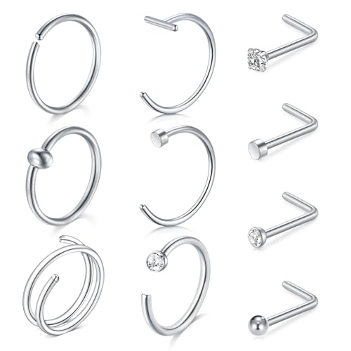 LAURITAMI 10 Stück 20G Nasenpiercing Ring Dünn, Nasenpiercing Chirurgenstahl L Form Nasenpiercing Stecker Ring Silber Piercing Set, Nasenpiercing Stecker Mit Zirkonia für Frauen und Männer LAURITAMI 10 Stück 20G Nasenpiercing Ring Dünn, Nasenpiercing Chirurgenstahl L Form Nasenpiercing Stecker Ring Silber Piercing Set, Nasenpiercing Stecker Mit Zirkonia für Frauen und Männer von LAURITAMI