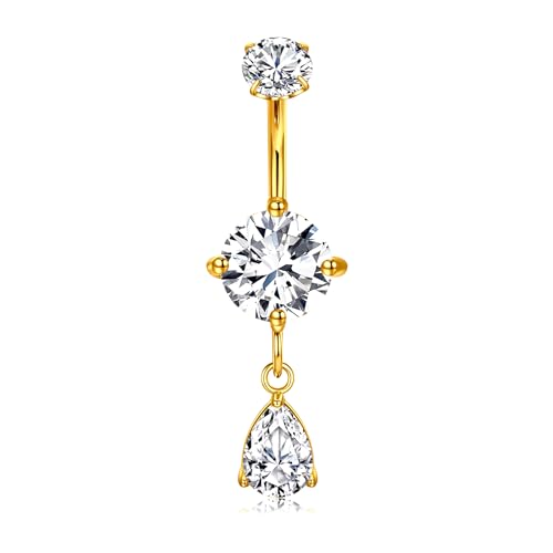 LAURITAMI 14G Bauchnabelpiercing Gold Edelstahl Bauchnabel Piercing Dangle Bauchnabelpiercing Stablänge 10mm Bauchnabel Ringe Nabel Piercing Schmuck für Frauen von LAURITAMI