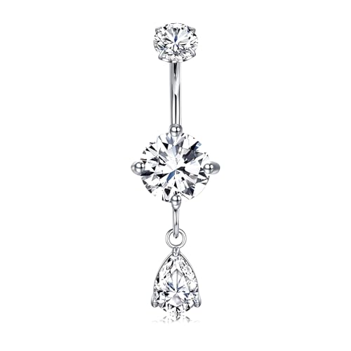 LAURITAMI 14G Bauchnabelpiercing Silber Edelstahl Bauchnabel Piercing Dangle Bauchnabelpiercing Stablänge 10mm Bauchnabel Ringe Nabel Piercing Schmuck für Frauen von LAURITAMI