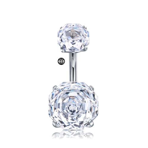 LAURITAMI 14G Bauchnabelpiercing Titan,8mm 10mm 12mm Rosen Zirkon Titan Bauchnabelpiercing Ring Silber,1 Stück Piercing Bauchnabel Barbell Bijoux Ringe Frau Mann Geschenk Schmuck von LAURITAMI