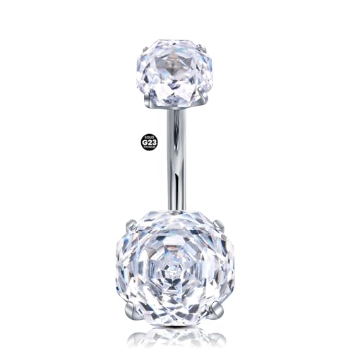 LAURITAMI 14G Bauchnabelpiercing Titan,8mm 10mm 12mm Rosen Zirkon Titan Bauchnabelpiercing Ring Silber,1 Stück Piercing Bauchnabel Barbell Bijoux Ringe Frau Mann Geschenk Schmuck von LAURITAMI