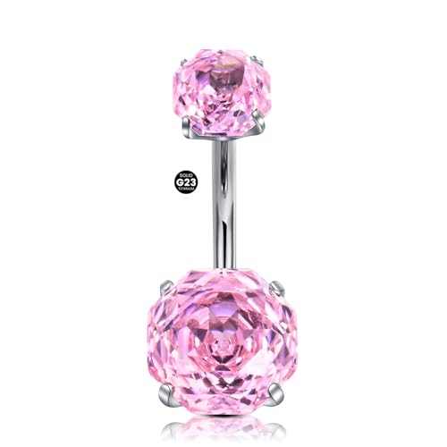 LAURITAMI 14G Bauchnabelpiercing Titan,8mm 10mm 12mm Rosen Zirkon Titan Bauchnabelpiercing Ring Silber,1 Stück Piercing Bauchnabel Barbell Bijoux Ringe Frau Mann Geschenk Schmuck von LAURITAMI