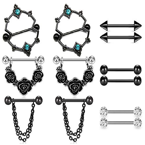 LAURITAMI 14G Brustwarzenpiercing Barbell Shield Piercing Brustwarze Nipplerings Chirurgenstahl Silver Damen 14G von LAURITAMI