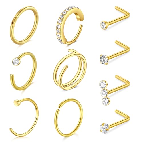 LAURITAMI 20G Nasenpiercing Ring Nasenstecker L-förmige Nasenringe Edelstahl mit Diamant CZ für Damen von LAURITAMI
