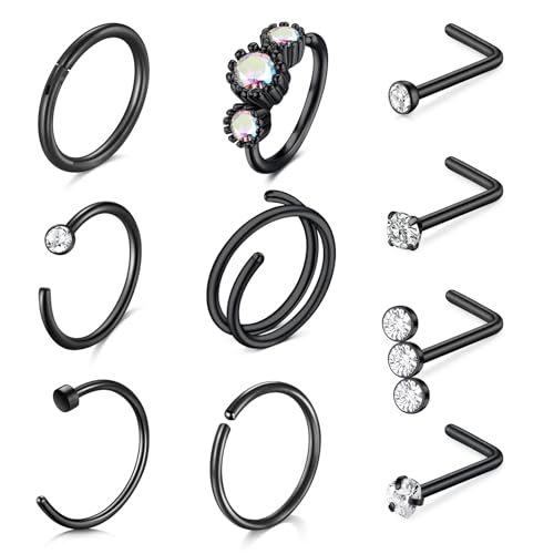 LAURITAMI 20G Nasenpiercing Ring Nasenstecker L-förmige Nasenringe Edelstahl mit Diamant CZ für Damen von LAURITAMI