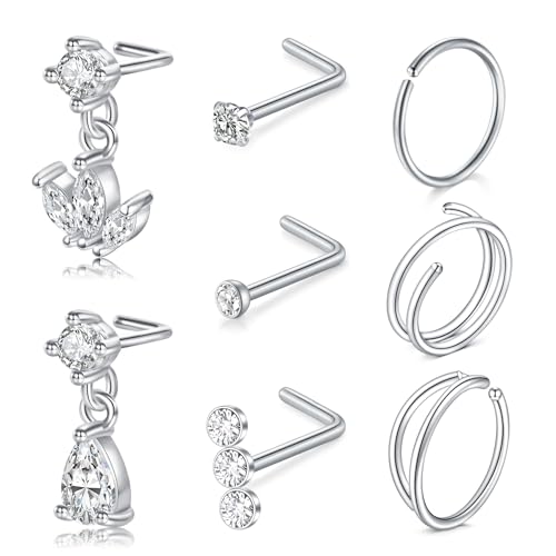 LAURITAMI 20G Nasenpiercing Ring Nasenstecker L-förmige Nasenringe Edelstahl mit Diamant CZ für Damen von LAURITAMI