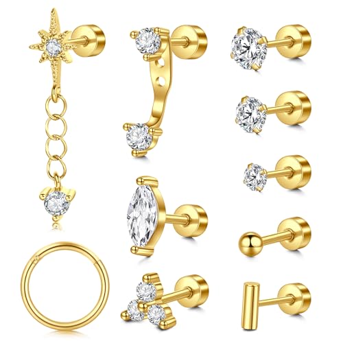 LAURITAMI 20G Piercing Ohr Helix Knorpel Ohrringe für Damen Edelstahl Creolen Ohrstecker Tragus Piercing von LAURITAMI