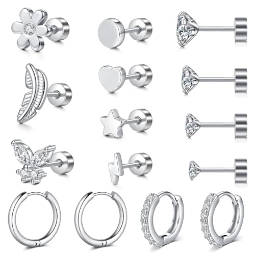 LAURITAMI 20G Piercing Ohr Helix Knorpel Ohrringe für Damen Edelstahl Creolen Ohrstecker Tragus Piercing von LAURITAMI