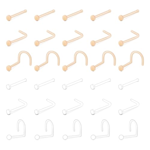 LAURITAMI 28 Stück Klar Nasenpiercing Stecker Set, Plastik L From Nasenpiercing Retainers Gerade Nasenpiercing Stecker, 18G Bioflex Flexible Nasenpiercing Set für Damen Herren von LAURITAMI