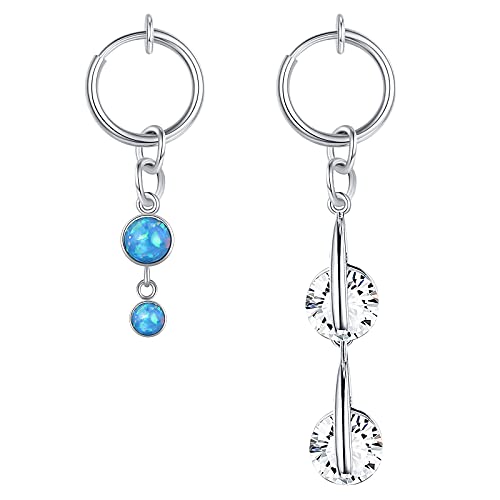 LAURITAMI 2stk Fake Bauchnabelpiercing Klemme Silber Damen Clip on Helix Cartilage Ohr Ohrring Non-Pierced Spring Hoop 10mm mit Dangle Anhänger LAURITAMI 2stk Fake Bauchnabelpiercing Klemme Silber Damen Clip on Helix Cartilage Ohr Ohrring Non-Pierced Spring Hoop 10mm mit Dangle Anhänger von LAURITAMI