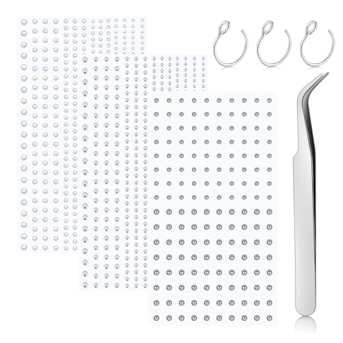 LAURITAMI 3 Blatt Fake Piercing Stickers Mit Nasenring Pinzette, Fake Nasenpiercing Lippenstecker Ohrstecker Spike Acryl Sticker Non-Piercing Augenbrauen Gesicht Ohr Körper Schmuck 2/2.5/3/4/5MM von LAURITAMI