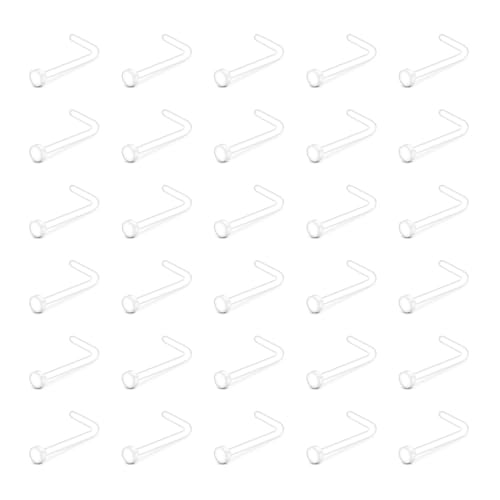 LAURITAMI 30 Stück Klar L From Nasenpiercing Stecker Plastik Nasenpiercing Retainers, 20G Bioflex Flexible Nasenpiercing Set für Damen Herren von LAURITAMI