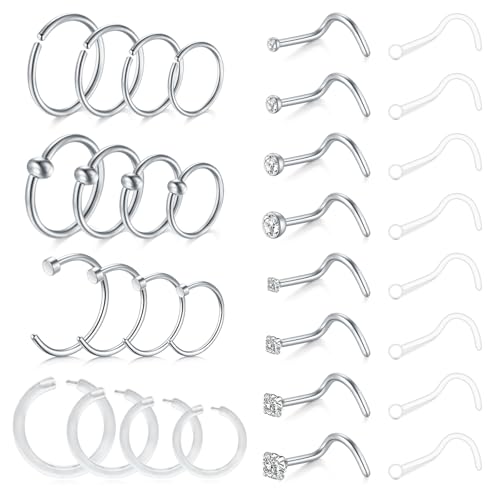 LAURITAMI 32 Stück Nasenpiercing Ring Dünn, Chirurgenstahl Spirale Nasenpiercing Stecker Klare Nasenpiercing Ring Nase Retainers, 20G Nasenpiercing Silber Set für Frauen Männer LAURITAMI 32 Stück Nasenpiercing Ring Dünn, Chirurgenstahl Spirale Nasenpiercing Stecker Klare Nasenpiercing Ring Nase Retainers, 20G Nasenpiercing Silber Set für Frauen Männer von LAURITAMI