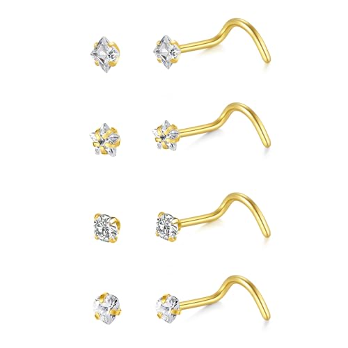 LAURITAMI 4 Stück Nasenpiercing Stecker Edelstahl 20G 22G Nasenpiercing Steck CZ Nasenstecker Nostril Piercing Damen Herren Silber Gold Nasen Piercing Nase LAURITAMI 4 Stück Nasenpiercing Stecker Edelstahl 20G 22G Nasenpiercing Steck CZ Nasenstecker Nostril Piercing Damen Herren Silber Gold Nasen Piercing Nase von LAURITAMI
