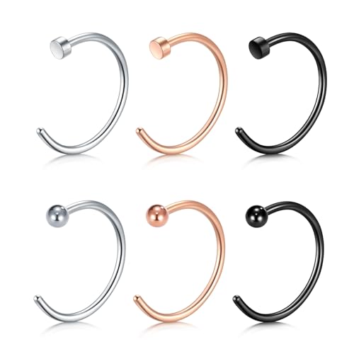 LAURITAMI 6 Stück Fake Piercing 20G Edelstahl Fake Nose Ring Hoop Set, C Form Nase Lippen Ohrring Tragus Septum Piercing Schmuck für Frauen Männer, 8mm Silber Rose Gold Schwarz Fake Nasenpiercing LAURITAMI 6 Stück Fake Piercing 20G Edelstahl Fake Nose Ring Hoop Set, C Form Nase Lippen Ohrring Tragus Septum Piercing Schmuck für Frauen Männer, 8mm Silber Rose Gold Schwarz Fake Nasenpiercing von LAURITAMI