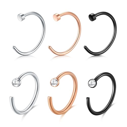 LAURITAMI 6 Stück Fake Piercing 20G Edelstahl Fake Nose Ring Hoop Set, C Form Nase Lippen Ohrring Tragus Septum Piercing Schmuck für Frauen Männer, 8mm Silber Rose Gold Schwarz Fake Nasenpiercing LAURITAMI 6 Stück Fake Piercing 20G Edelstahl Fake Nose Ring Hoop Set, C Form Nase Lippen Ohrring Tragus Septum Piercing Schmuck für Frauen Männer, 8mm Silber Rose Gold Schwarz Fake Nasenpiercing von LAURITAMI