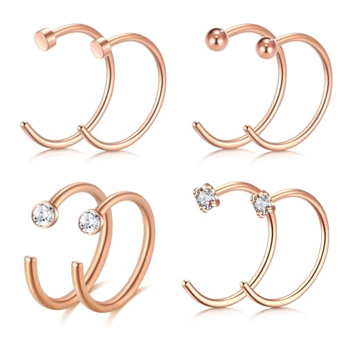 LAURITAMI 8 Stück Fake Piercing 20G Edelstahl Fake Nose Ring Hoop Set, C Form Nase Lippen Ohrring Tragus Septum Piercing Schmuck für Frauen Männer, 8/10mm Rose Gold Fake Nasenpiercing LAURITAMI 8 Stück Fake Piercing 20G Edelstahl Fake Nose Ring Hoop Set, C Form Nase Lippen Ohrring Tragus Septum Piercing Schmuck für Frauen Männer, 8/10mm Rose Gold Fake Nasenpiercing von LAURITAMI
