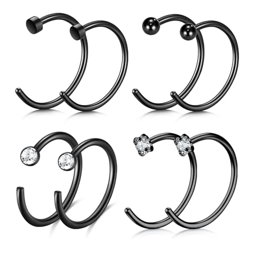 LAURITAMI 8 Stück Fake Piercing 20G Edelstahl Fake Nose Ring Hoop Set, C Form Nase Lippen Ohrring Tragus Septum Piercing Schmuck für Frauen Männer, 8/10mm Schwarzer Fake Nasenpiercing LAURITAMI 8 Stück Fake Piercing 20G Edelstahl Fake Nose Ring Hoop Set, C Form Nase Lippen Ohrring Tragus Septum Piercing Schmuck für Frauen Männer, 8/10mm Schwarzer Fake Nasenpiercing von LAURITAMI