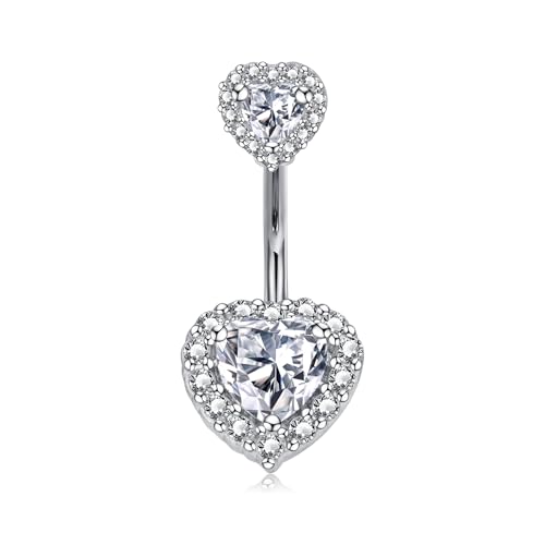 LAURITAMI Bauchnabelpiercing Silber 925 Doppeltes Herz Zirkonia 14G Piercing Bauchnabel Sterling-Silber 8mm 10mm 12mm Bauchnabelpiercing Silber Schmuck für Damen von LAURITAMI