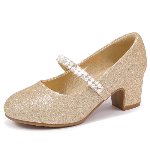 LAURMOSA Mary Jane Ballerinas für Blumenmädchen, flache Schuhe, mit Perlen und Strasssteinen, für Kirche, Hochzeit, Party, kleine große Kinder, Gold Shimmer, 38/38.5 EU LAURMOSA Mary Jane Ballerinas für Blumenmädchen, flache Schuhe, mit Perlen und Strasssteinen, für Kirche, Hochzeit, Party, kleine große Kinder, Gold Shimmer, 38/38.5 EU von LAURMOSA