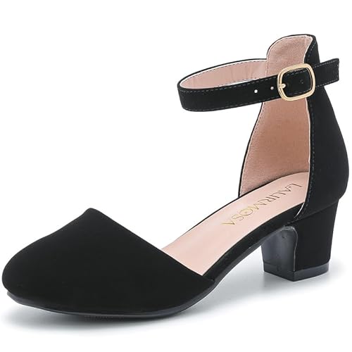 LAURMOSA Riemchen Pumps Kleiner Absatz Stöckelschuhe Mädchen Stöckelschuhe Kinder Schwarze High Heels Festliche Schuhe Mädchen Prinzessin Schuhe 32 Absatzschuhe Kinder Campus Party (EUL1012NuBlack 13) von LAURMOSA