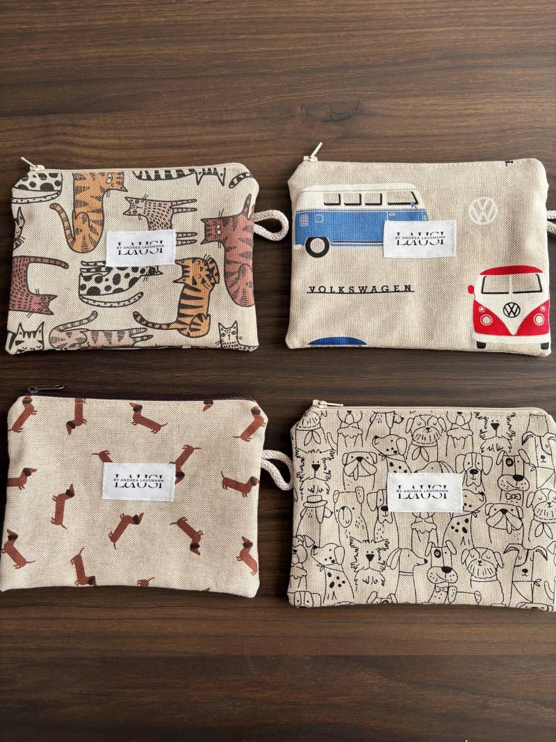 Täschchen Aus Baumwolle Bully Dackel Katze Necessaire von LAUSIHandmade