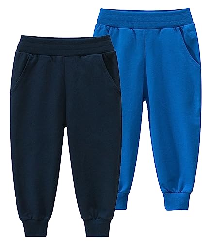 LAUSONS 2er Pack Jungen Jogginghose Kinder Sweathose Jogger Hosen mit Gummizug Blau/Dunkelblau DE:110-116 (Herstellergröße 120) von LAUSONS