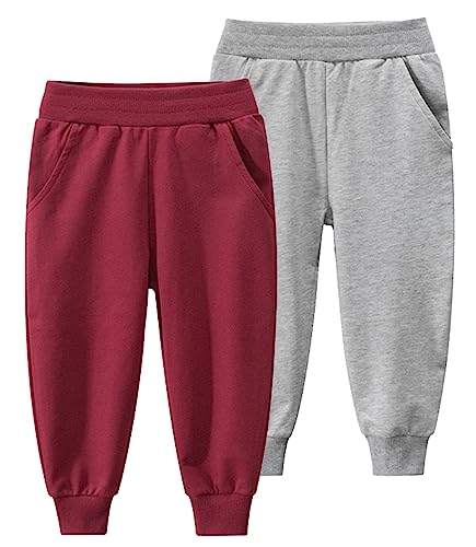 LAUSONS 2er Pack Jungen Jogginghose Kinder Sweathose Jogger Hosen mit Gummizug Rot/Hellgrau DE:104-110 (Herstellergröße 110) von LAUSONS