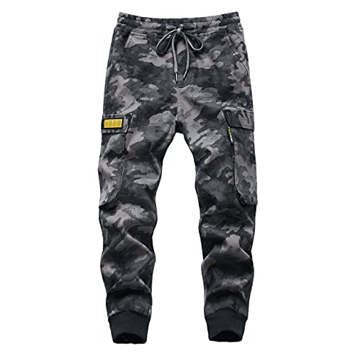 LAUSONS Cargo Jogginghose für Jungen Tarnhose Streetwear Camouflage Sporthose Frühling Herbst Grau DE:146-158 (Herstellergröße: 150) von LAUSONS