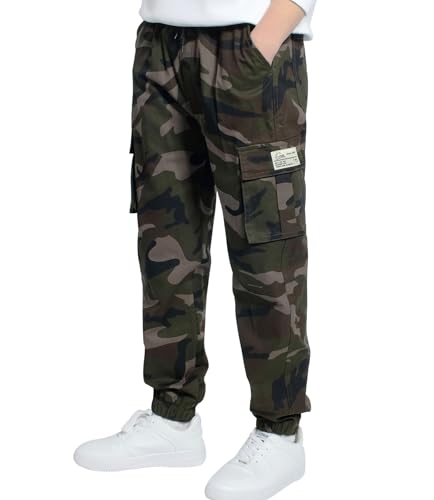 LAUSONS Hosen für Jungen Cargohose Kinder Hose Cargo Jogginghose Freizeithose mit Gummizug Armeegrün 164-170 (Herstellergröße 170) von LAUSONS
