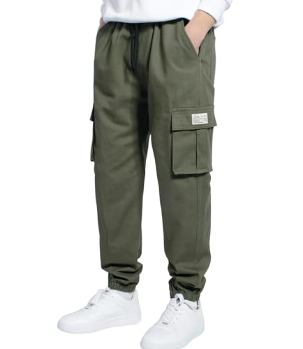 LAUSONS Hosen für Jungen Cargohose Kinder Hose Cargo Jogginghose Freizeithose mit Gummizug Grün 170-176 (Herstellergröße 175) von LAUSONS