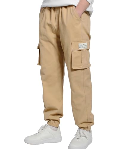 LAUSONS Hosen für Jungen Cargohose Kinder Hose Cargo Jogginghose Freizeithose mit Gummizug Khaki 134-140 (Herstellergröße 130) von LAUSONS