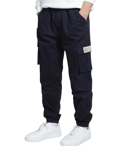 LAUSONS Hosen für Jungen Cargohose Kinder Cargo Jogger Locker Geschnittene Freizeithose mit Gummizug Dunkelblau DE: 134-140 (Herstellergröße 130) von LAUSONS