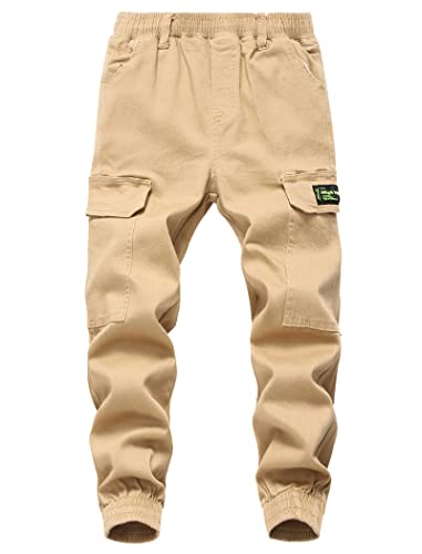 LAUSONS Hosen für Jungen Cargohose Kinder Jogginghose Slim Fit Khaki Größe 130 von LAUSONS