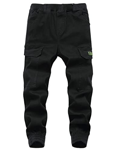 LAUSONS Hosen für Jungen Cargohose Kinder Jogginghose Slim Fit Schwarz Größe 130 von LAUSONS