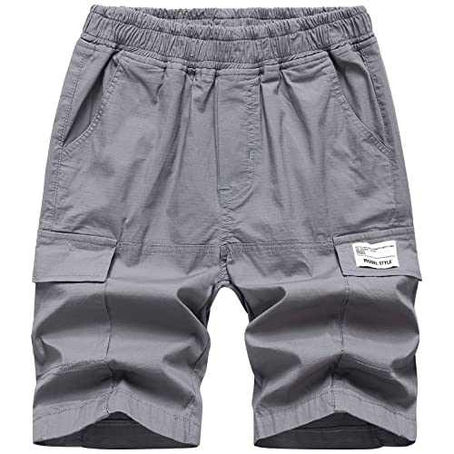 LAUSONS Jungen Cargo Shorts Kinder Cargohose Kurz Hosen Summer Bermuda Grau DE:122-128 (Herstellergröße 130) von LAUSONS