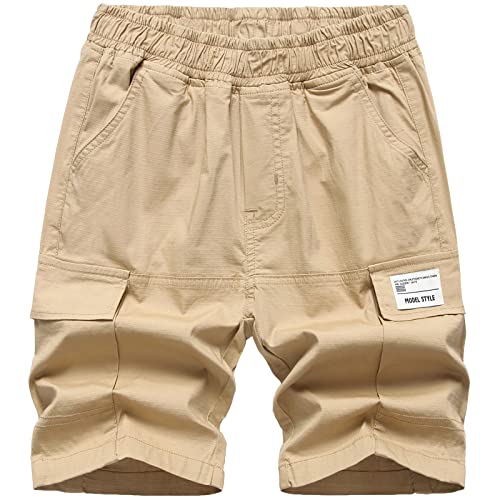 LAUSONS Jungen Cargo Shorts Kinder Cargohose Kurz Hosen Summer Bermuda Khaki DE:122-128 (Herstellergröße 130) von LAUSONS