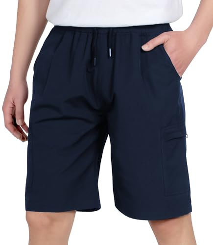 LAUSONS Jungen Cargo Shorts Leicht Kinder Kurze Hosen Jungs Sommer Freizeithose Bermuda Elastische Taille mit Taschen Dunkelblau DE: 122-128 (Herstellergröße 130) von LAUSONS