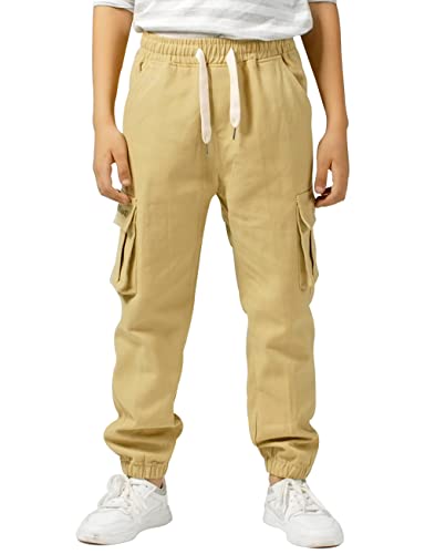 LAUSONS Jungen Cargohose Kinder Cargo Jogginghose Jungs Jogger Hose mit Gummizug Khaki DE:146-158 (Herstellergröße 150) von LAUSONS