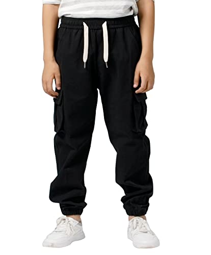 LAUSONS Jungen Cargohose Kinder Cargo Jogginghose Jungs Jogger Hose mit Gummizug Schwarz DE:146-158 (Herstellergröße 150) von LAUSONS