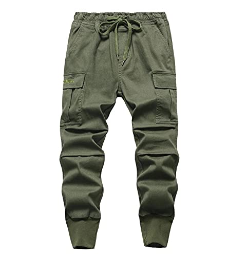 LAUSONS Jungen Cargohose Kinder Cargo Jogginghose Stretch Twill Hosen mit Gummizug Grün DE:140-146 (Herstellergröße 140) von LAUSONS