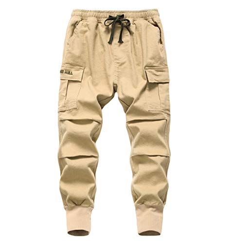 LAUSONS Jungen Cargohose Kinder Cargo Jogginghose Stretch Twill Hosen mit Gummizug Khaki DE:140-146 (Herstellergröße 140) von LAUSONS