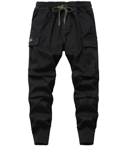 LAUSONS Jungen Cargohose Kinder Cargo Jogginghose Stretch Twill Hosen mit Gummizug Schwarz DE:146-152 (Herstellergröße 150) von LAUSONS