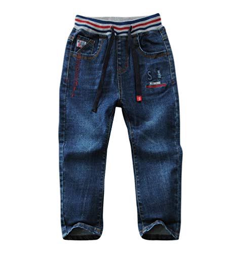 LAUSONS Jungen Jeanshosen Slim Fit Kinder Stretch Denim Jeans mit Gummizug Blau 3 DE: 128-134 (Herstellergröße 130) von LAUSONS