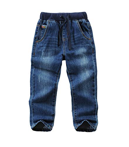 LAUSONS Jungen Jeanshosen Slim Fit Kinder Stretch Denim Jeans mit Gummizug Blau 7 DE: 128-134 (Herstellergröße 130) von LAUSONS