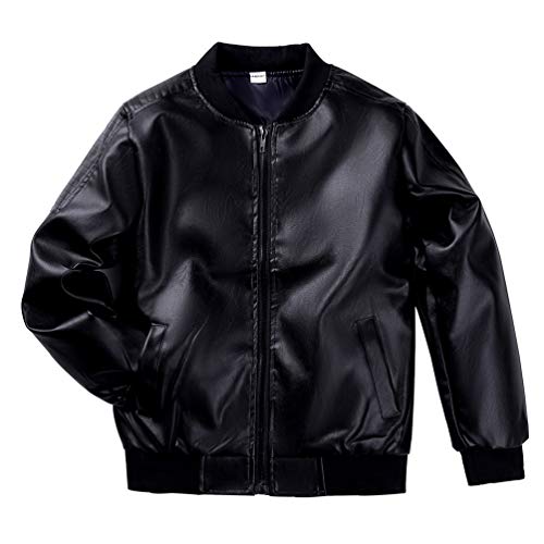 LAUSONS Jungen Lederjacke Kinder Kunstleder Biker Jacke Schwarz DE: 152-158 (Herstellergröße 160) von LAUSONS